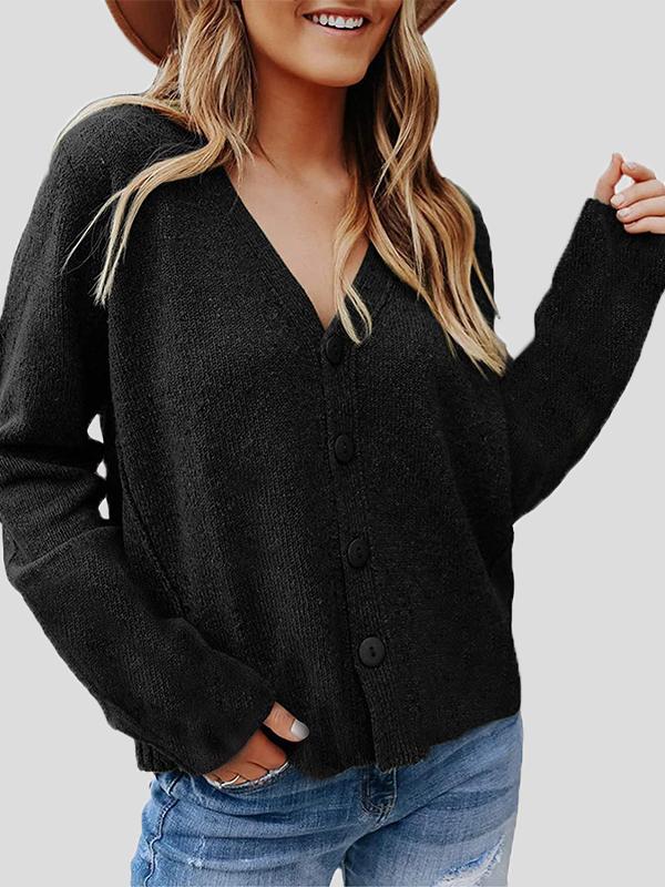 Women's Cardigans Casual Solid Long Sleeve Button Knit Cardigan - LuckyFash™