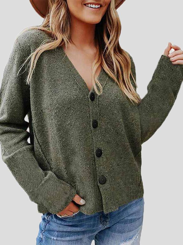 Women's Cardigans Casual Solid Long Sleeve Button Knit Cardigan - LuckyFash™