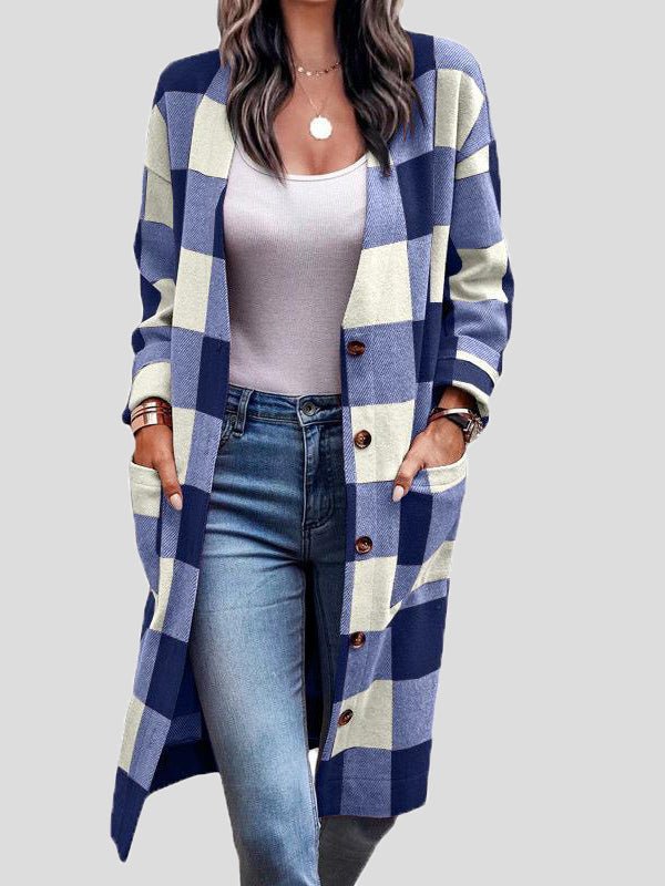 Women's Cardigans Check Button Pocket Wool Cardigan - LuckyFash™