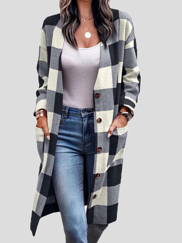 Women's Cardigans Check Button Pocket Wool Cardigan - LuckyFash™