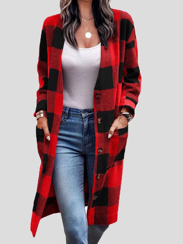 Women's Cardigans Check Button Pocket Wool Cardigan - LuckyFash™