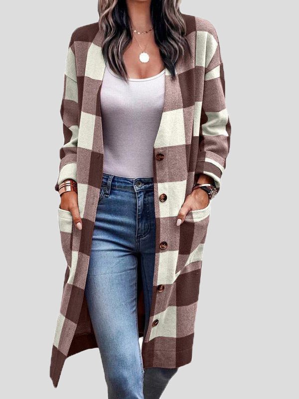 Women's Cardigans Check Button Pocket Wool Cardigan - LuckyFash™