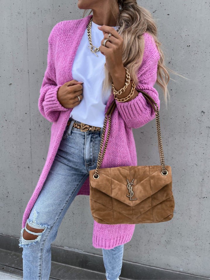 Women's Cardigans Loose Solid Long Sleeve Knit Cardigan - LuckyFash™