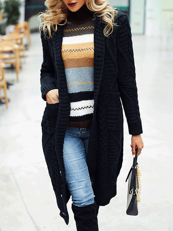 Women's Cardigans Solid Button Pocket Long Sweater Cardigan - LuckyFash™