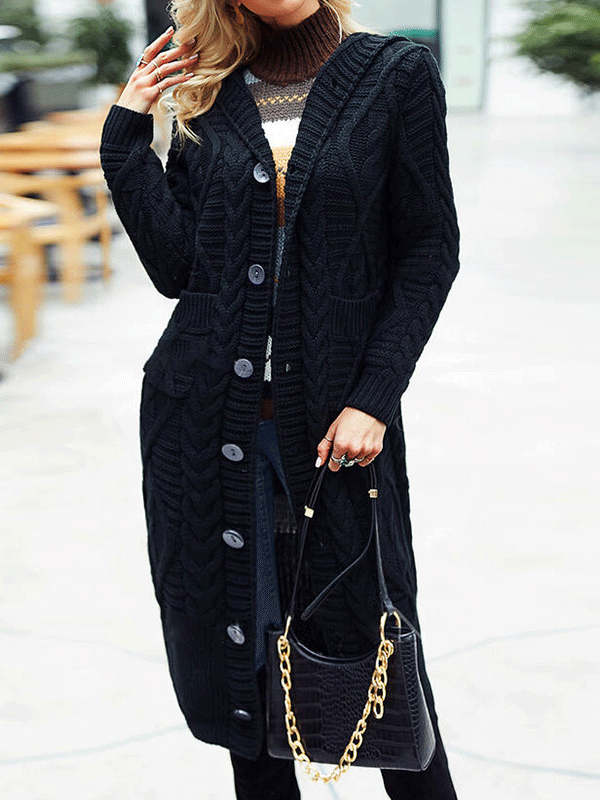 Women's Cardigans Solid Button Pocket Long Sweater Cardigan - LuckyFash™