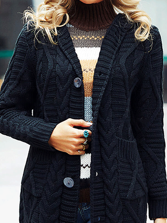 Women's Cardigans Solid Button Pocket Long Sweater Cardigan - LuckyFash™