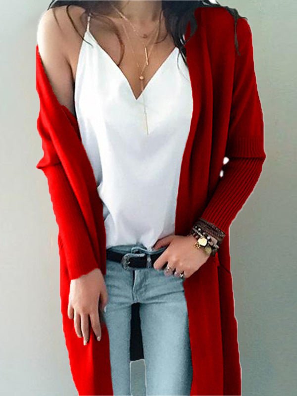 Women's Cardigans Solid Pocket Mid-Length Knit Cardigan - LuckyFash™