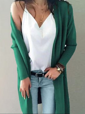 Women's Cardigans Solid Pocket Mid-Length Knit Cardigan - LuckyFash™