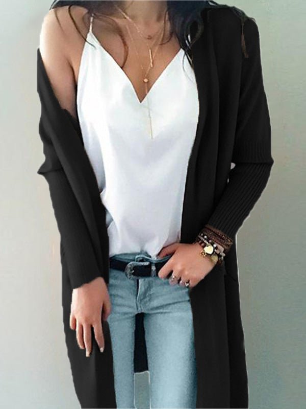 Women's Cardigans Solid Pocket Mid-Length Knit Cardigan - LuckyFash™