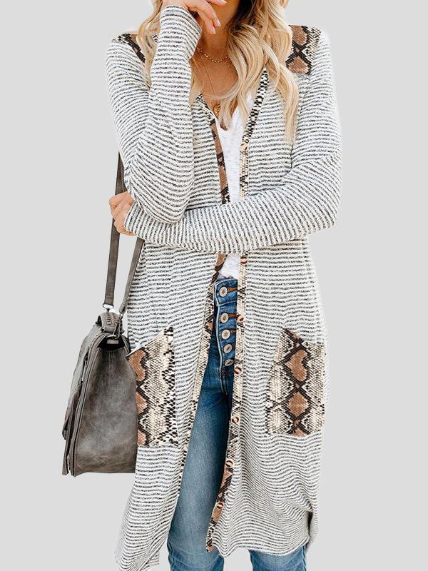 Women's Cardigans Striped Pocket Button Mid-Length Knitted Cardigan - LuckyFash™