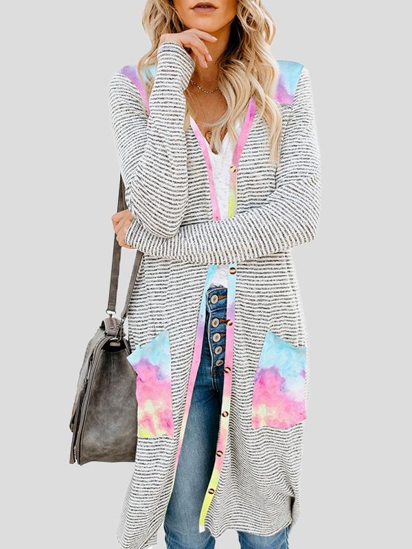 Women's Cardigans Striped Pocket Button Mid-Length Knitted Cardigan - LuckyFash™