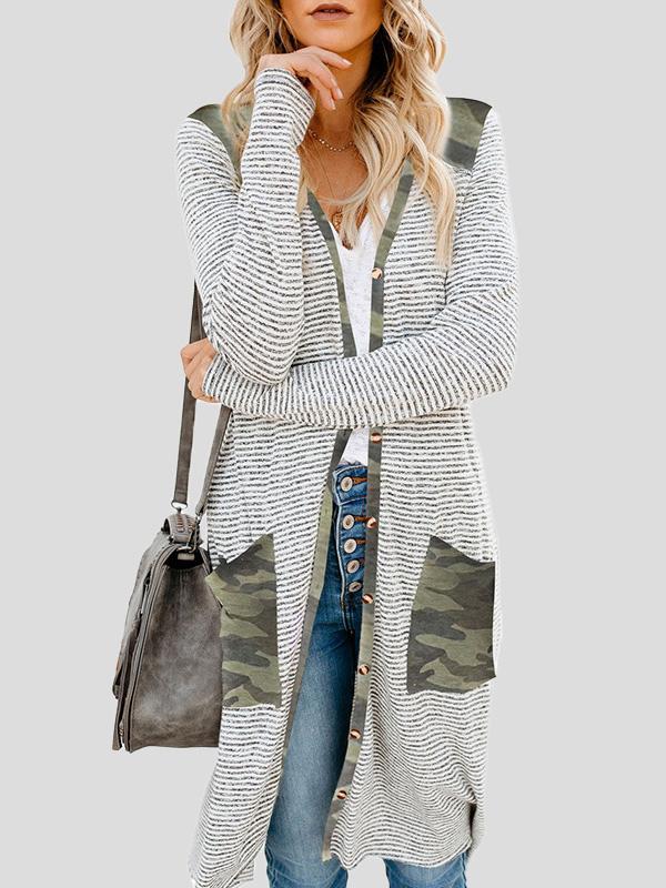 Women's Cardigans Striped Pocket Button Mid-Length Knitted Cardigan - LuckyFash™