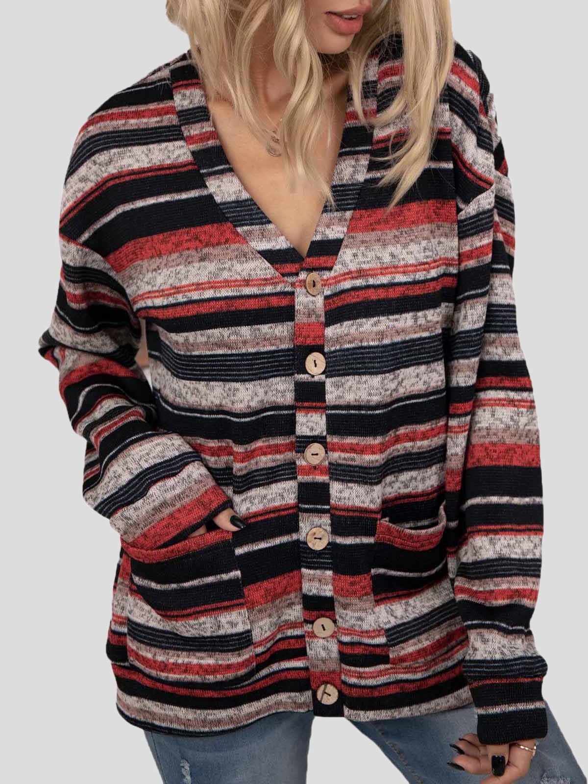Women's Cardigans V-Neck Button Pocket Long Sleeve Knitted Cardigan - LuckyFash™