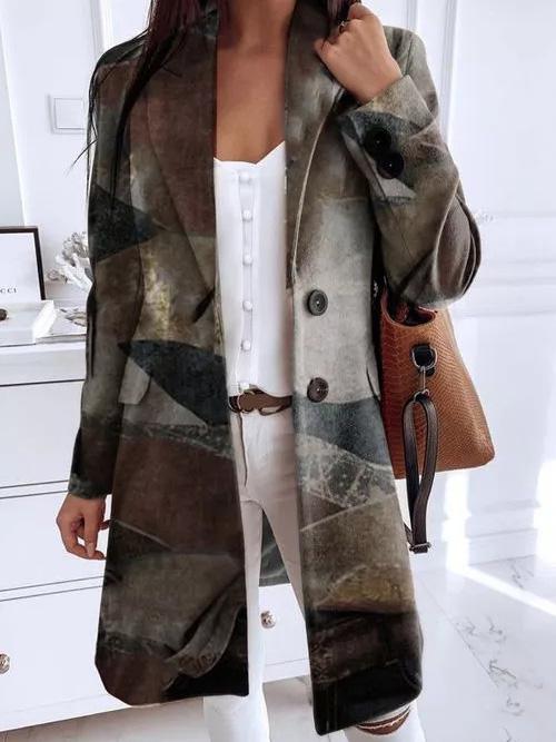 Women's Coats Art Print Lapel Button Woolen Coat - LuckyFash™