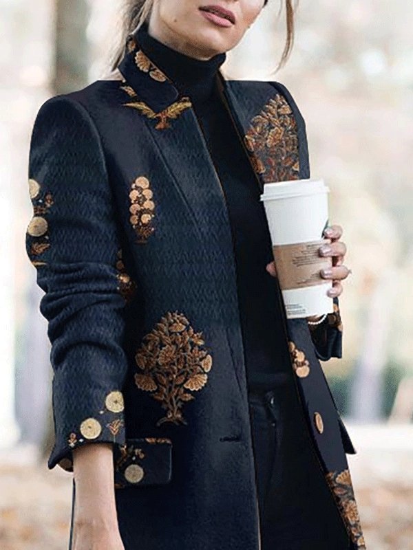 Women's Coats Cashmere Print Stand-Collar Woolen Coat - LuckyFash™