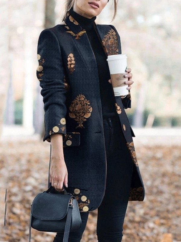 Women's Coats Cashmere Print Stand-Collar Woolen Coat - LuckyFash™