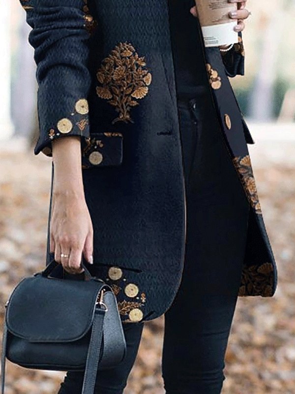 Women's Coats Cashmere Print Stand-Collar Woolen Coat - LuckyFash™