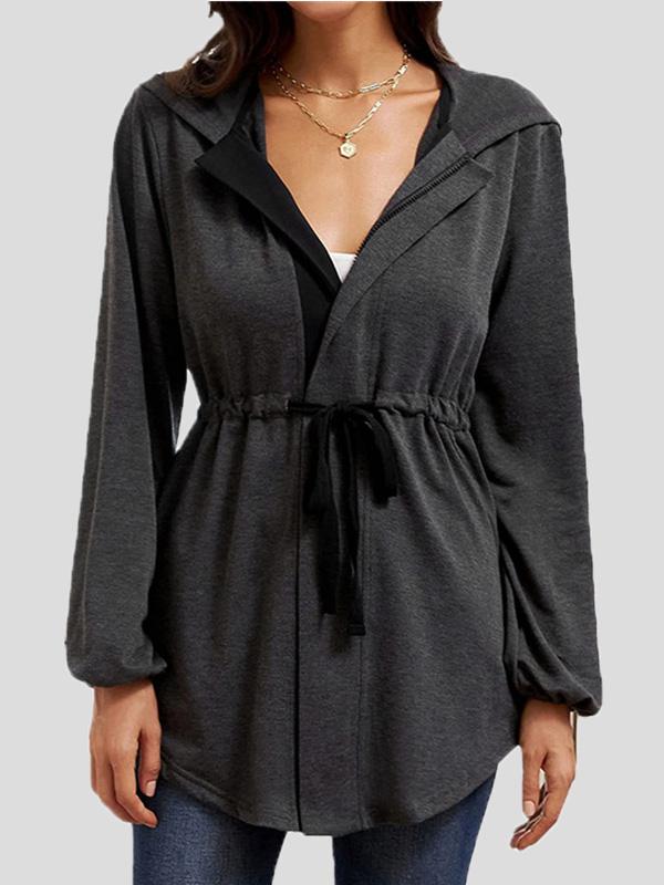 Women's Coats Casual Zip Waist Lantern Sleeve Hooded Cardigan Coat - LuckyFash™