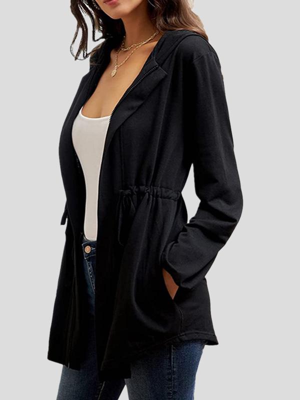 Women's Coats Casual Zip Waist Lantern Sleeve Hooded Cardigan Coat - LuckyFash™