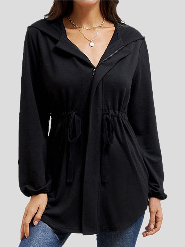 Women's Coats Casual Zip Waist Lantern Sleeve Hooded Cardigan Coat - LuckyFash™