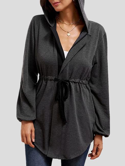Women's Coats Casual Zip Waist Lantern Sleeve Hooded Cardigan Coat - LuckyFash™