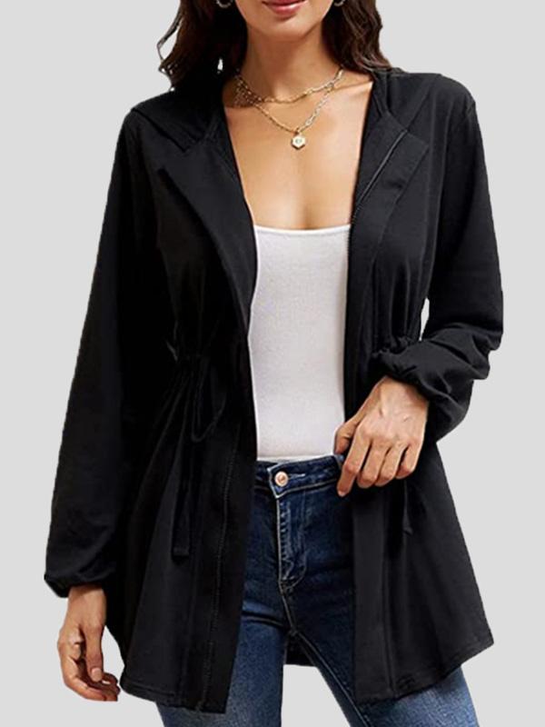 Women's Coats Casual Zip Waist Lantern Sleeve Hooded Cardigan Coat - LuckyFash™