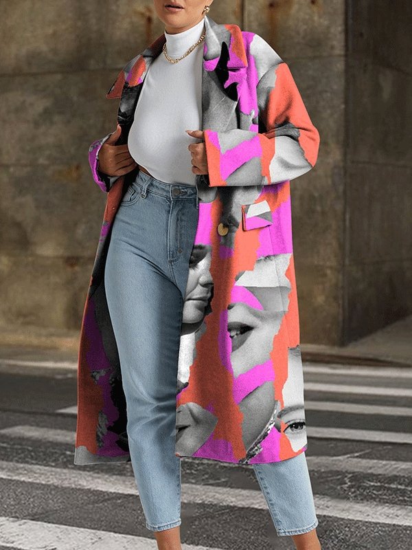 Women's Coats Fashion Printed Lapel Mid-Length Coat - LuckyFash™