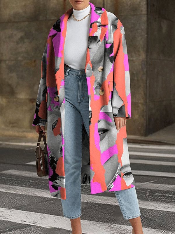 Women's Coats Fashion Printed Lapel Mid-Length Coat - LuckyFash™