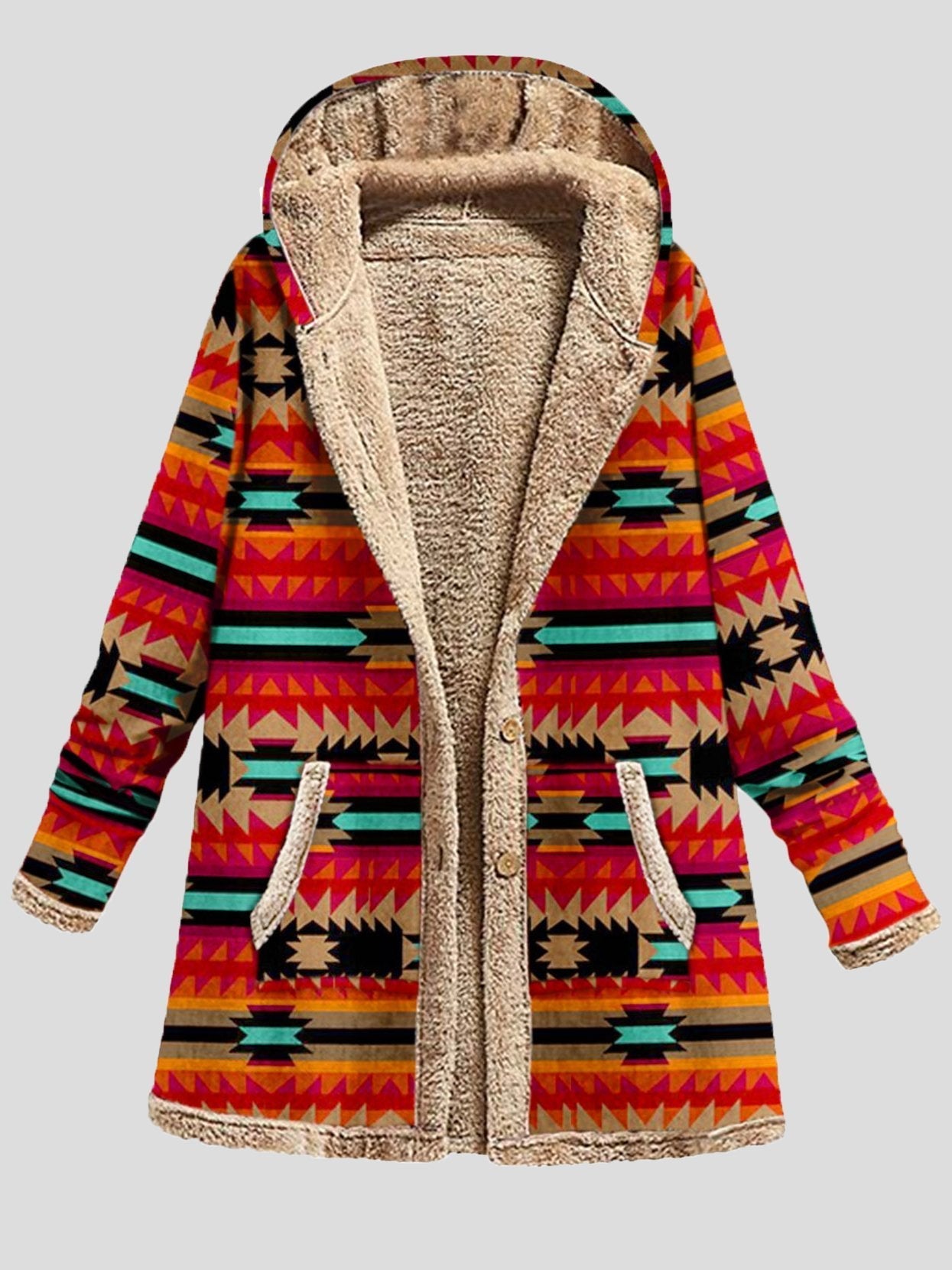 Women's Coats Graphic Printed Long Sleeve Pocket Button Hooded Coat - LuckyFash™