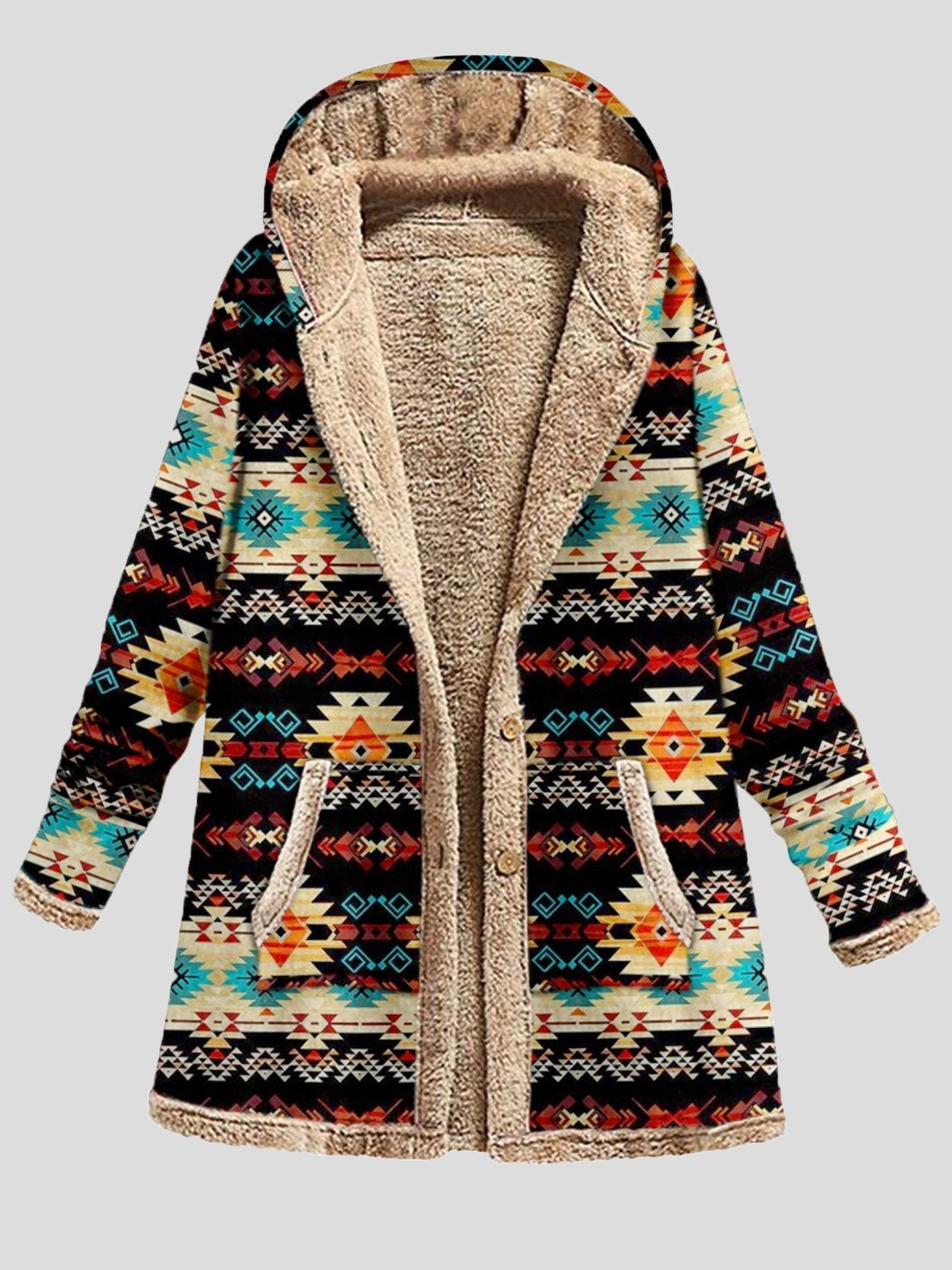 Women's Coats Graphic Printed Long Sleeve Pocket Button Hooded Coat - LuckyFash™