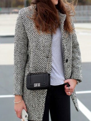 Women's Coats Houndstooth Slim Fit Wool Coat - LuckyFash™
