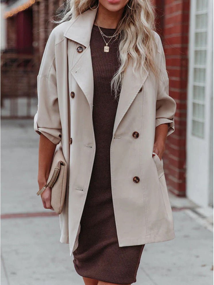 Women's Coats Lapel Double Breasted Pocket Trench Coats - LuckyFash™