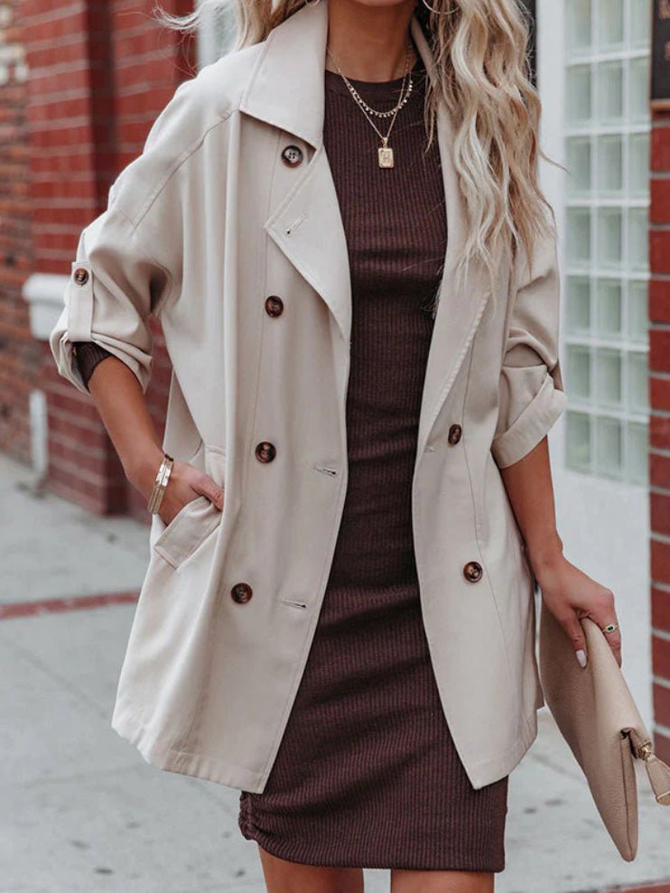Women's Coats Lapel Double Breasted Pocket Trench Coats - LuckyFash™