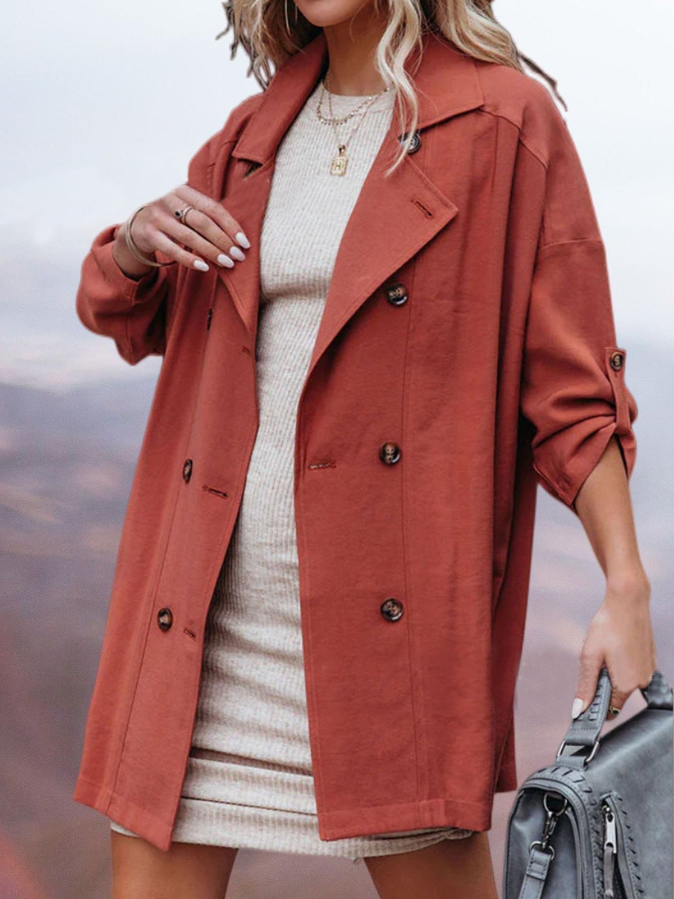 Women's Coats Lapel Double Breasted Pocket Trench Coats - LuckyFash™