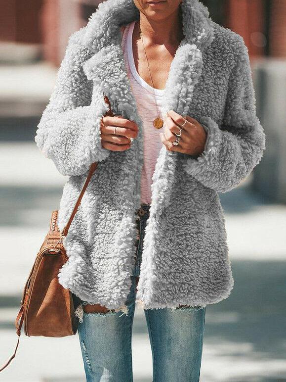 Women's Coats Lapel Long Sleeve Granular Velvet Solid Coat - LuckyFash™