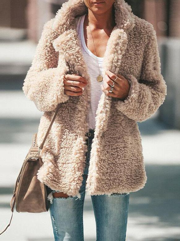Women's Coats Lapel Long Sleeve Granular Velvet Solid Coat - LuckyFash™