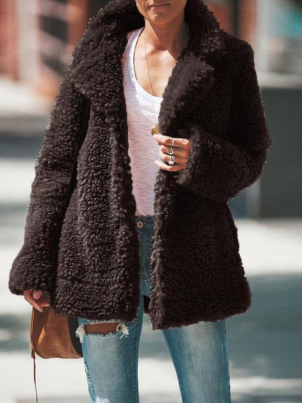 Women's Coats Lapel Long Sleeve Granular Velvet Solid Coat - LuckyFash™
