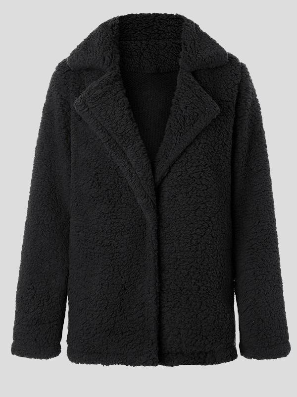 Women's Coats Lapel Long Sleeve Granular Velvet Solid Coat - LuckyFash™