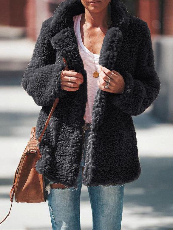 Women's Coats Lapel Long Sleeve Granular Velvet Solid Coat - LuckyFash™
