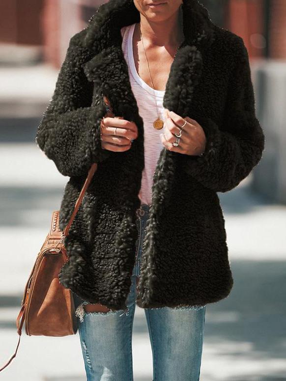 Women's Coats Lapel Long Sleeve Granular Velvet Solid Coat - LuckyFash™