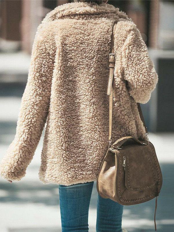 Women's Coats Lapel Long Sleeve Granular Velvet Solid Coat - LuckyFash™