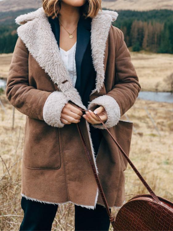 Women's Coats Lapel Long Sleeve Pocket Plush Coats - LuckyFash™