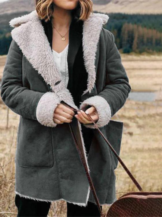 Women's Coats Lapel Long Sleeve Pocket Plush Coats - LuckyFash™