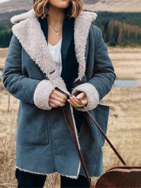 Women's Coats Lapel Long Sleeve Pocket Plush Coats - LuckyFash™