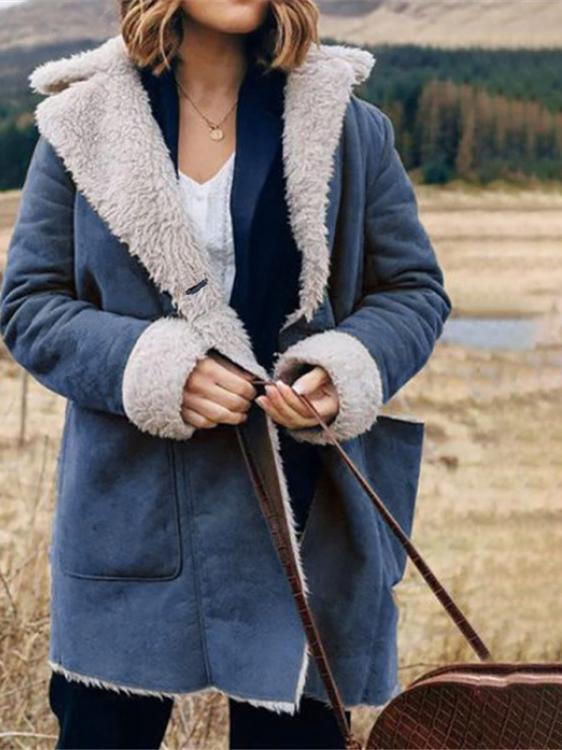 Women's Coats Lapel Long Sleeve Pocket Plush Coats - LuckyFash™