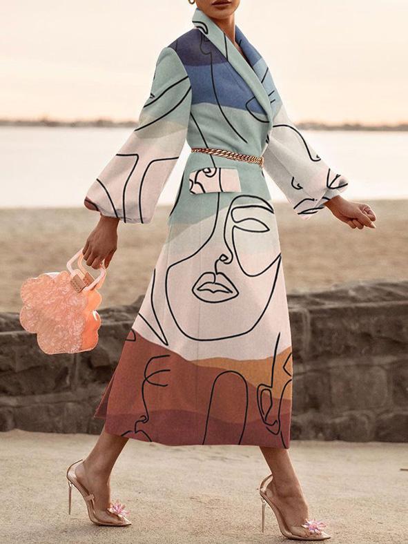 Women's Coats Lapel Printed Temperament Long Woolen Coat - LuckyFash™