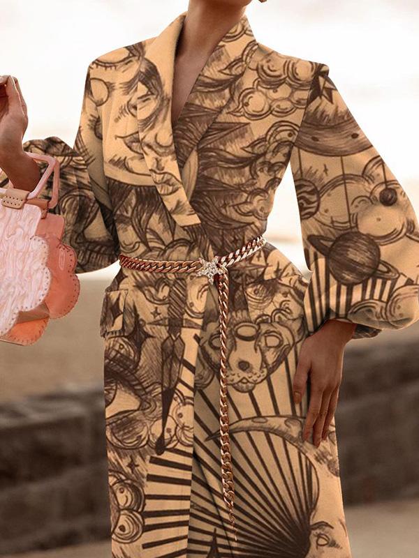 Women's Coats Lapel Printed Temperament Long Woolen Coat - LuckyFash™