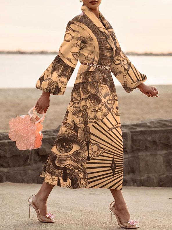 Women's Coats Lapel Printed Temperament Long Woolen Coat - LuckyFash™
