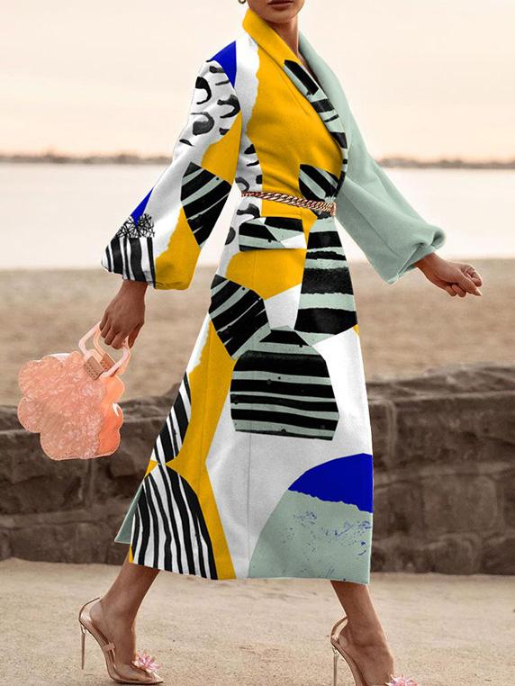 Women's Coats Lapel Printed Temperament Long Woolen Coat - LuckyFash™