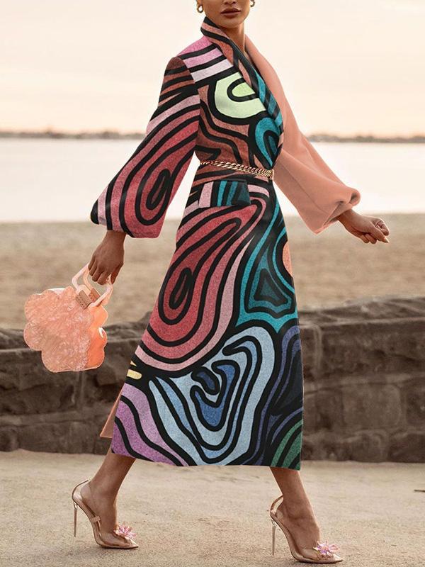 Women's Coats Lapel Printed Temperament Long Woolen Coat - LuckyFash™